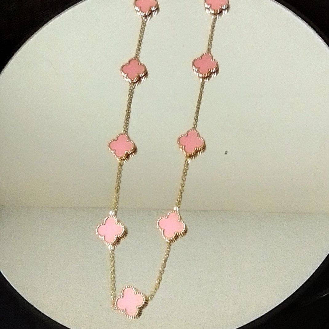 Chic Pink And Gold Floral Necklace 56$